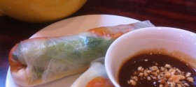 Vegetarian Spring Rolls and Hot Green Tea